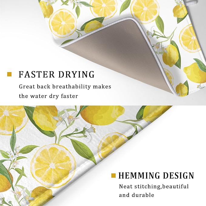 Lemon Dish Drying Mat for Kitchen Counter Spring Summer Microfiber Absorbent Dish Draining Reusable Washable Foldable Extra Large 18"x24" - Image 3