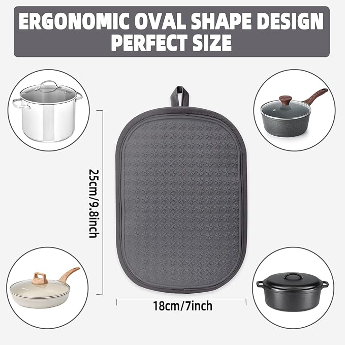 Hovico 2PCS Silicone Pot Holders, Oven Mitts Heat Resistant Hot Pads with Pockets, Non Slip Pot Holder for Kitchen Baking and Cooking| 9.8 x 7 Inches | Towel Cloth Interior Lining - Gray - Image 2