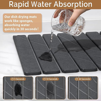 Large Stone Dish Drying Mat for Kitchen Counter,2 PCS Quick Dry Stone Mats,Foldable Water Absorbing Diatomaceous Drying Pad for Countertop Bottles Utensils Cups (Flow Line Dark Gray 24"x16" & 8"x4") - Image 3