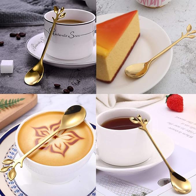 AnSaw Elegant Gold Leaf Coffee Spoons - 10-Piece, 4.7" Mini Stainless Steel Espresso & Dessert Tea Spoons, Perfect for Demitasse & Small Servings - Image 8