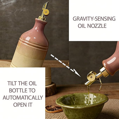 Ceramic Olive Oil Dispenser Bottle for Kitchen,Large Capacity 23.6Oz/700ml Gradient Purple with Gold Spout,Suitable for Storage Olive Oil, Vinegar, Soy Sauce,Lemon Juice (Purple)