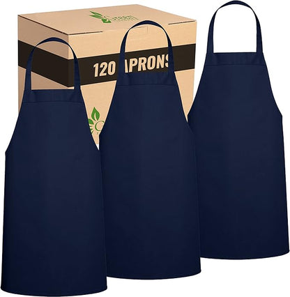 GREEN LIFESTYLE 120 Pack Professional Chef Apron– Grilling Aprons for Men, Waterproof Cooking Apron for BBQ, Work or Restaurant Use, Kitchen Aprons for Women – Navy Blue, No Pockets by GreenLifeStyle