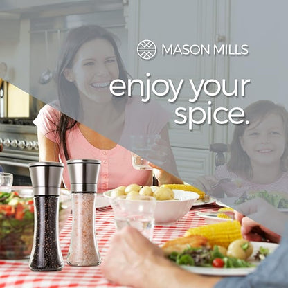 Prefilled Stainless Steel Salt and Pepper Grinder Two Piece Set - Includes Himalayan Salt and Quality Black Pepper - Glass and Stainless Steel Mill - Large Capacity Shakers - Top Loading By Mason Mil - Image 5