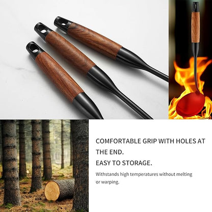 Izurok 18/10 Stainless Steel Kitchen Utensils Set,6 Piece Cooking Utensils With Wood Handle,Heat Resistant Kitchen Tool Set With Spatula, Spoon, Ladle, Skimmer, Slotted Spoon, Pasta - Image 4