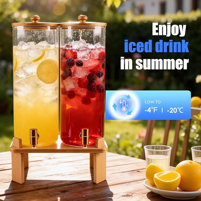 2 Gallon 2 Pack large Glass Drink dispenser for parties,Beverage Dispenser With Wood Stand,Water Dispensers with spigot,lemonade dispenser,juice containers & water pitcher with lid - Image 5