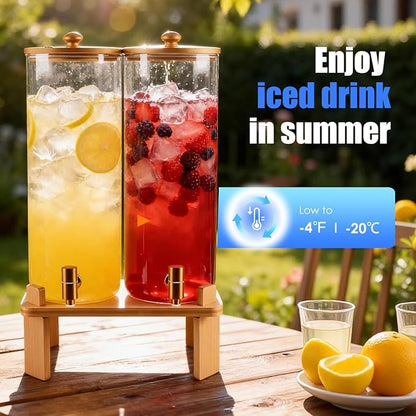 2 Gallon 2 Pack large Glass Drink dispenser for parties,Beverage Dispenser With Wood Stand,Water Dispensers with spigot,lemonade dispenser,juice containers & water pitcher with lid - Image 5