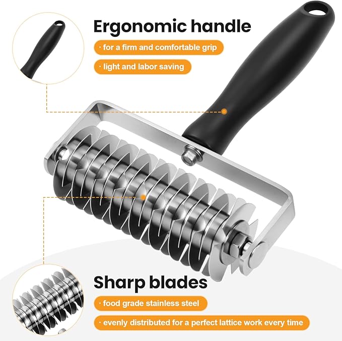 Ecavria Pastry Lattice Roller Cutter, Premium Stainless Steel Lattice Dough Cutter, Professional Pastry Cutting Tool for Beef Wellington Pie Bread Cookie Pizza