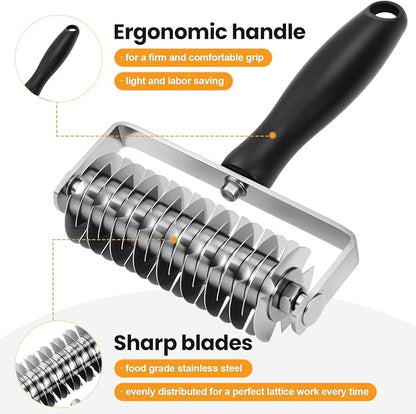 Ecavria Pastry Lattice Roller Cutter, Premium Stainless Steel Lattice Dough Cutter, Professional Pastry Cutting Tool for Beef Wellington Pie Bread Cookie Pizza