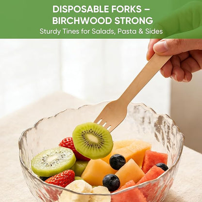 Disposable Wooden Utensils Set, Compostable Utensils, Disposable Cutlery Eco-Friendly Silverware Set for Parties, Catering, Office Lunches-300 PCS 6.2" Forks