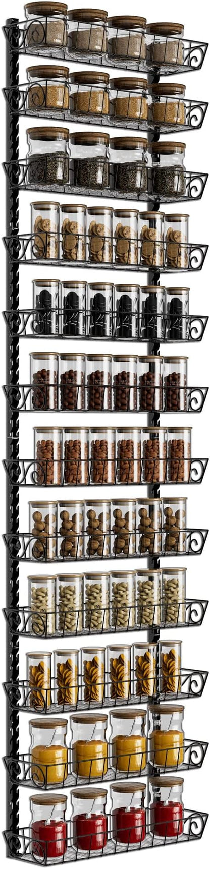 SWOMMOLY Adjustable Wall Mount Spice Rack Organizer, 12-Tier Dual-use (Multi-use) Hanging Spice Shelf Storage for Kitchen Pantry Cabinet Door, Seasoning Holder Organizer, Black by SWOMMOLY