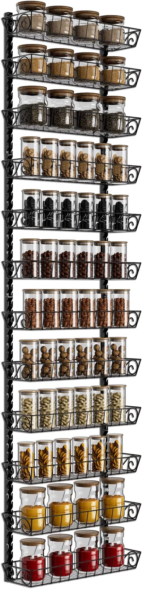 SWOMMOLY Adjustable Wall Mount Spice Rack Organizer, 12-Tier Dual-use (Multi-use) Hanging Spice Shelf Storage for Kitchen Pantry Cabinet Door, Seasoning Holder Organizer, Black by SWOMMOLY