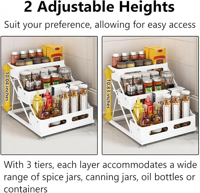 Ceetug 3 Tier Foldable Spice Rack for Countertop Iron Kitchen Seasoning Organizer for Cabinet, White - Image 4