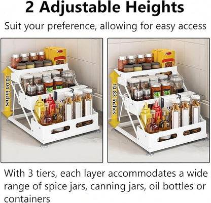 Ceetug 3 Tier Foldable Spice Rack for Countertop Iron Kitchen Seasoning Organizer for Cabinet, White - Image 4