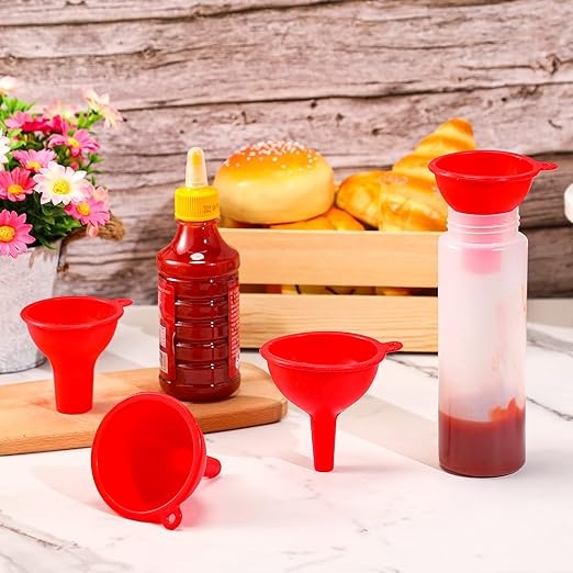 Silicone Funnels 4 Pieces Wide Mouth Funnel Small and Large Flexible Condiment Sauce Canning Set for Squeeze Bottles Jars Cans, Spice Filling Bottles Liquid Oil and Powder(Red) - Image 4