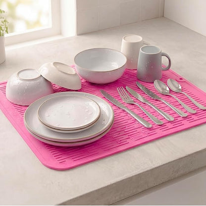 MicoYang Silicone Dish Drying Mat for Multiple Usage,Easy clean,Eco-friendly,Heat-resistant Silicone Mat for Kitchen Counter or Sink,Refrigerator or Drawer Liner Rose XL 18 inches x 16 inches - Image 6