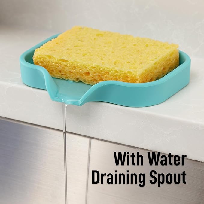 Zulay Kitchen Small Silicone Sponge Holder (4.9x3.3”) – Space-Saving Sink Organizer Tray for Sponge, Soap, Brush & More – Compact Non-Slip Dish for Kitchen & Bathroom (Aqua Sky) - Image 8