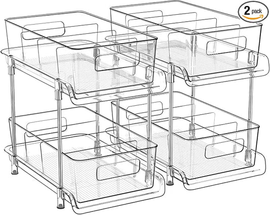 HIHEGD 2-Tier Bathroom Organizer with Dividers, Clear Under Sink and Pull-Out Cabinet Organizer for Kitchen and Pantry Storage by HIHEGD