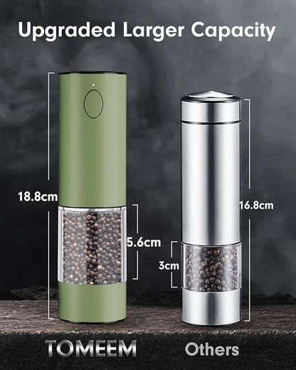 TOMEEM Upgraded Larger Capacity Electric Salt and Pepper Grinder Set Rechargeable with LED lights, Stainless Steel Automatic Pepper and Salt Grinder Refillable with 5 Adjustable Coarseness Green - Image 6