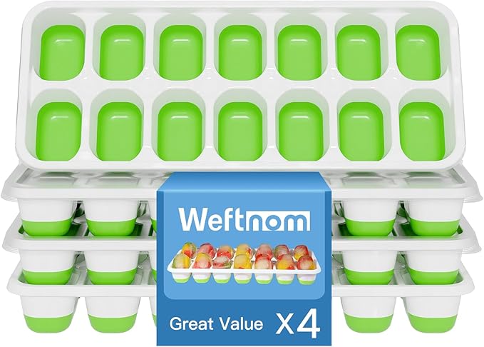 Ice Cube Tray, Ice Cube Trays for Freezer 4 Pack with Lids, Ice Tray Easy-Release, Ice Trays for Freezer Stackable, Silicone Ice Cube Tray for Drinks, Coffee - BPA-Free and Odor-Free（56 Cubes） by WEFTNOM