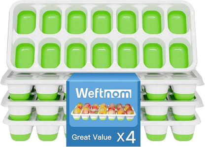 Ice Cube Tray, Ice Cube Trays for Freezer 4 Pack with Lids, Ice Tray Easy-Release, Ice Trays for Freezer Stackable, Silicone Ice Cube Tray for Drinks, Coffee - BPA-Free and Odor-Free（56 Cubes） by WEFTNOM