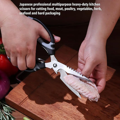 BoFuYuan Kitchen Scissors, 9-Inch Heavy Duty Multipurpose Food Cutting Shears, Detachable Dishwasher Safe, Sharp Serrated Blade, Ergonomic Non-Slip Handle for Food, Meat, Herbs, Black