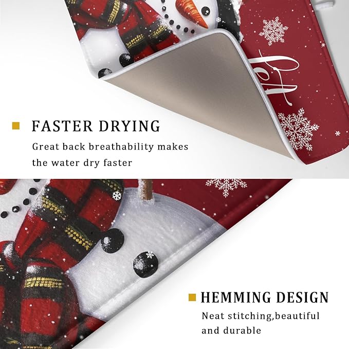 Christmas Dish Drying Mat for Kitchen Counter Snowman Let It Snow Microfiber Absorbent Dish Draining Reusable Washable Foldable Extra Large 18"x24" - Image 3