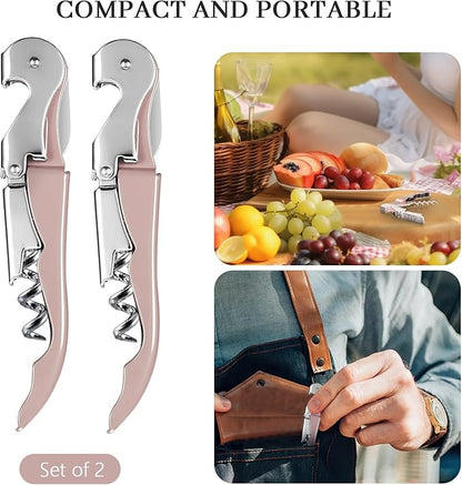 HYZ 2-Pack Wine Opener Waiter Corkscrew, Professional Wine Key for Servers, Bartender with Foil Cutter, Manual Wine Bottle Opener Double Hinged (Dark Pink) - Image 8