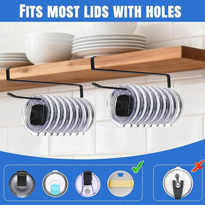 1 Pack Tumbler Lid Organizer, Versatile Cup & Water Bottle Lid Holder, Upgraded Kitchen Space Saver & Under Cabinet Storage, No Adhesive or Drilling Needed, Multi-Use Tumbler Lid Holder, Black - Image 4