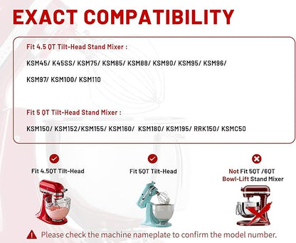 K45WW 6 Wire Whip for 4.5 5 QT KitchenAid Tilt-Head Stand Mixer，Whisk Attachment Fits Kitchen Aid, Compatible with Kitchen Aid Accessories K45,K45SS,KSM90,KSM110,KSM150 (Dishwasher Safe)