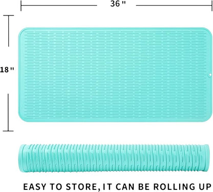 MicoYang Silicone Dish Drying Mat for Multiple Usage,Easy clean,Eco-friendly,Heat-resistant Silicone Mat for Kitchen Counter or Sink,Refrigerator or Drawer Liner Mint 5XL 36inches x 18inches - Image 2