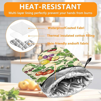 Fruit Oven Mitts and Pot Holders Sets 4Pcs,Extra Long Oven Gloves Potholder for Kitchen Cooking Baking BBQ 100% Cotton Heat Resistant - Image 3