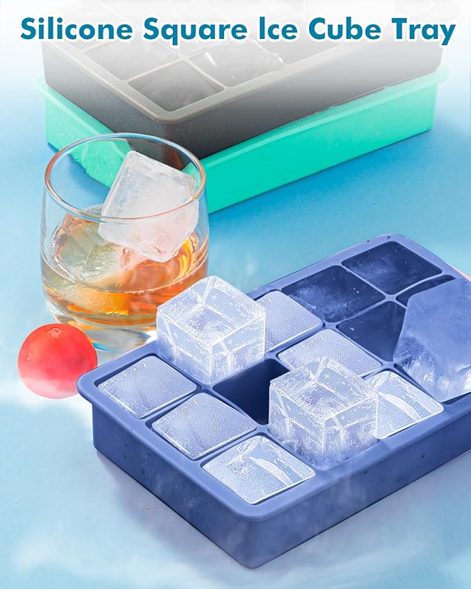 Silicone Ice Cube Trays for Freezer Set of 2, Square Ice Cubes Mold, Easy Release Silicone Old Fashioned Ice Cube Tray, Mini Fridge Rubber Ice Cube Tray for Whiskey Cocktail Coffee Soup - Image 6