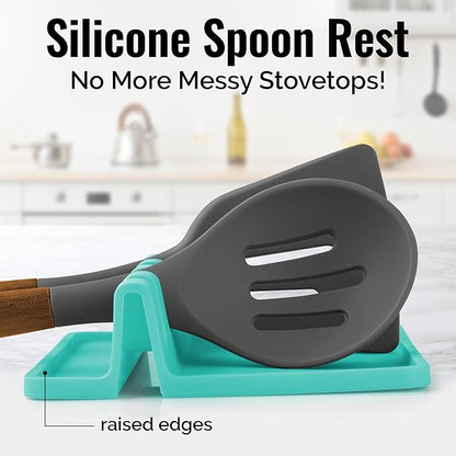 Zulay Kitchen Silicone Utensil Rest with Drip Pad for Multiple Utensils - BPA-Free, Heat-Resistant Spoon Rest & Spoon Holder for Stove Top - Kitchen Utensil Holder for Ladles & Tongs - Aqua - Image 2