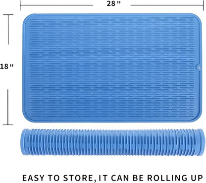 MicoYang Silicone Dish Drying Mat for Multiple Usage,Easy clean,Eco-friendly,Heat-resistant Silicone Mat for Kitchen Counter or Sink,Refrigerator or Drawer Liner Lichen BlueL 3XL 28 inches x 18 inches - Image 2