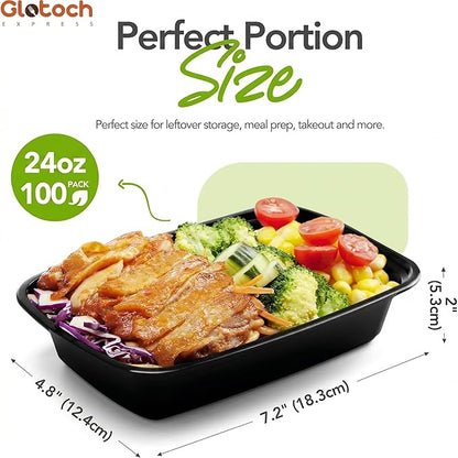 Meal Prep Containers 24oz-100 Pack (200-Piece) Reusable Food Storage Containers with Lids Microwave, Freezer, Dishwasher Safe - Leakproof & BPA Free Durable Plastic Bento Box for To Go Take Out - Image 3