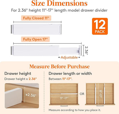 Lifewit 12 Pack 2.36" High Drawer Dividers 28-43.5cm/11-17" Adjustable Drawer Organizer for Clothes/Utensils, Expandable Drawer Separator in Dresser/Kitchen/Bedroom/Office Organization & Storage White - Image 2