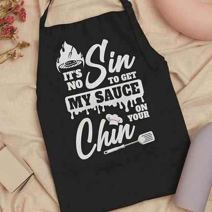 SANDJEST Funny Mens Aprons with Pockets for BBQ Grilling Cooking Grandpa Husband Apron for Birthday Christmas Father's Day
