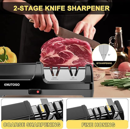 Enutogo Knife Sharpener, Professional 2-Stages Eleltric Knife Sharpeners with Diamond Abrasives for 20-Degree Straight Edge, Knife Sharpener for Kitchen Knives with Sharpening and Polishing - Image 2