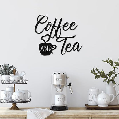 Ferraycle Coffee Bar Decor, 12 x 10.2 Inch Sign for Wall Metal Rustic Hanging Wall Art Vintage Black Cup Letter Sign for Cafe Home Office Kitchen(Coffee and Tea) - Image 2