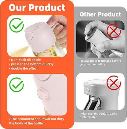 TrendPlain 16oz/470ml Glass Olive Oil Sprayer for Cooking - 2 in 1 Olive Oil Dispenser for Kitchen Gadgets, Air Fryer, Salad, and BBQ - Peach - Image 6