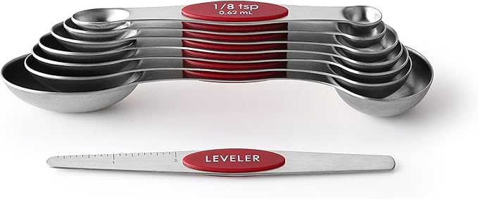 Spring Chef Red Stainless Steel Magnetic Measuring Spoons Set of 8 with Leveler, Dual Sided Nesting Teaspoon & Tablespoon Measuring Spoons, Kitchen Gadgets for Baking & Cooking, Fits in Spice Jars - Image 8