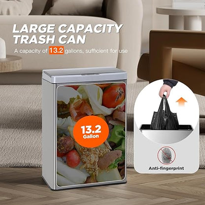BestOffice 13 Gallon(50L) Trash Can Stainless Steel Kitchen Garbage Can with Automatic Sensing Cover Anti-Fingerprint for Home Office Bathroom Bedroom Kitchen Trash Can with Lid Waste Bin - Image 3