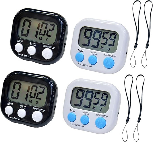 2 Pack Small Digital Kitchen Timer Magnetic Back and On/Off, Classroom Timers for Teachers Kids, Count Up Count Down Loud Alarm Stop Memory Function for Cooking Study Work Exercise (2, Black+White) by Soseelnee