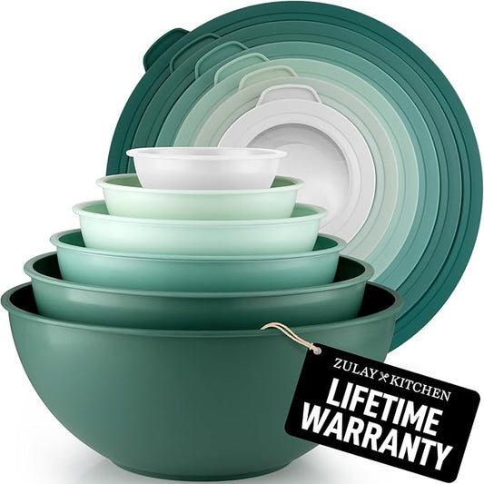 Zulay Kitchen 12 Piece Plastic Mixing Bowls with Lids Set - Colorful Mixing Bowl Set for Kitchen - Nesting Bowls with Lids Set - Microwave and Freezer Safe (Turquoise Ombre) by ZulayKitchen