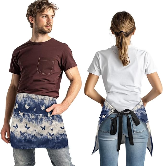 Server Apron with 3 Pockets, Waterproof Oil Waitress Waiter Half Apron for Restaurant Hotel Kitchen Cafe
