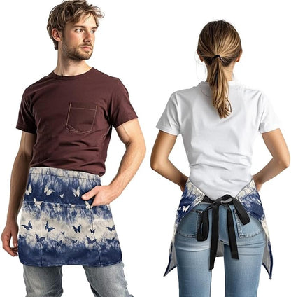 Server Apron with 3 Pockets, Waterproof Oil Waitress Waiter Half Apron for Restaurant Hotel Kitchen Cafe