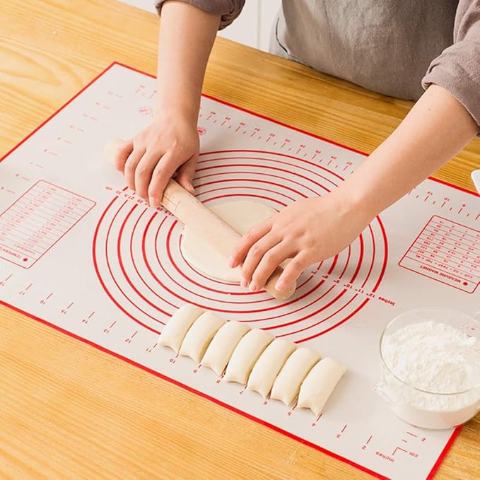 Silicone Pastry Mat Extra Thick Large Non Stick Baking Supplies Kitchen Counter Cooking Rolling Dough Sheet Pie Crust Sourdough Bread Oven Liner with Measurement (XXL-24''(W)*32''(L), 1#Red) - Image 7