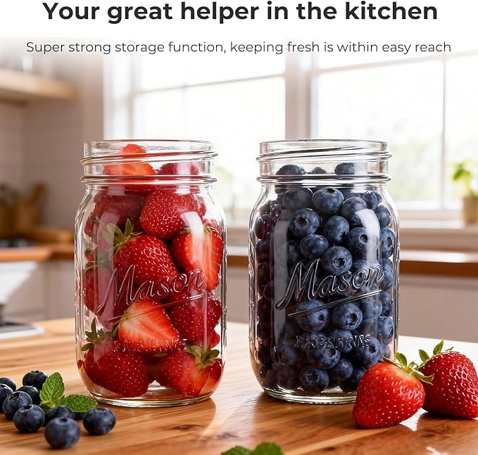 Eathtek 16 oz Glass Mason Jars with Regular Lids, 6 Pack 500 ml Canning Jars With Labels, Tags & Twine for Jam Jelly Spice Honey Herbs, Shower Favors Food Storage Wedding & Party Decor