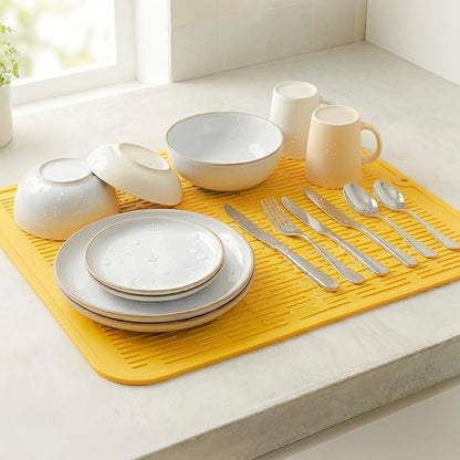 MicoYang Silicone Dish Drying Mat for Multiple Usage,Easy clean,Eco-friendly,Heat-resistant Silicone Mat for Kitchen Counter or Sink,Refrigerator or Drawer Liner Yellow XL 18 inches x 16 inches - Image 6