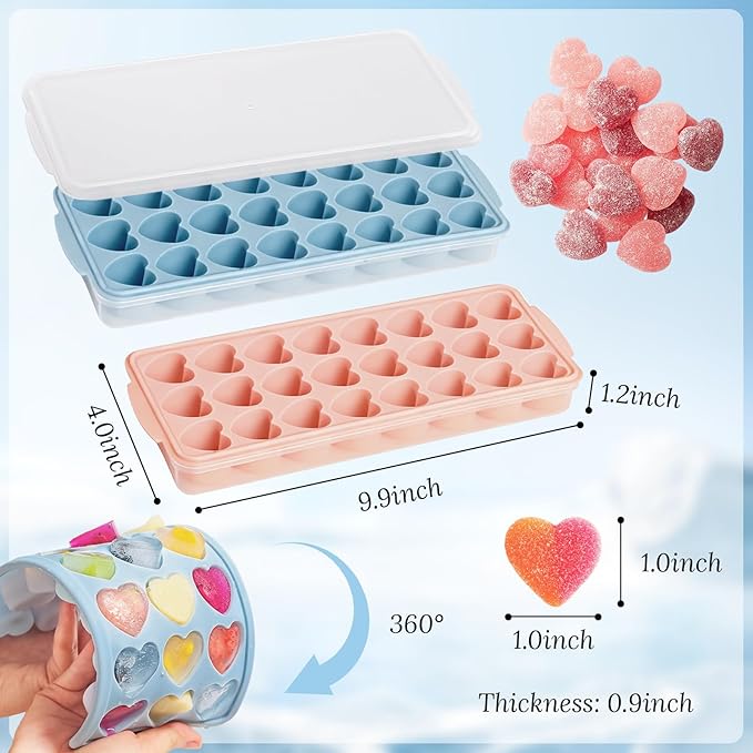 Heart Shape Ice Cube Tray 2PCS Mini Heart Ice Mold Silicone Heart Ice Cube Molds with Lid Mini Heart Ice Cube Tray for Whiskey Cocktail Valentine's Day Cubes Chocolate Candy Jelly Gummy Soap ﻿ - Image 2